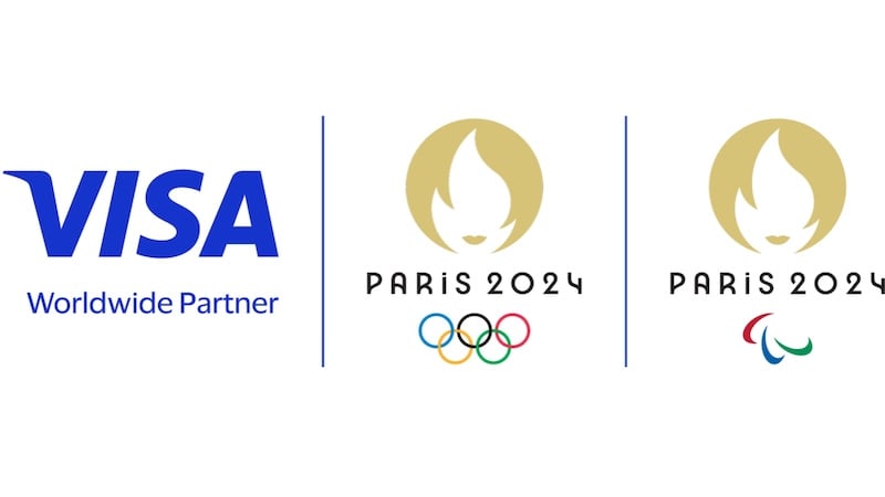 A combination of the Visa logo and the Paris 2024 Olympic and Paralympic Games logo representing their partnership.